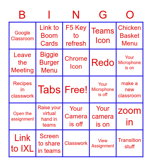 Virtual Learning Icons and elements Bingo Card