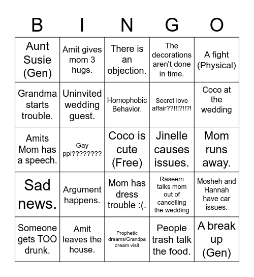 Mom's Wedding! Bingo Card