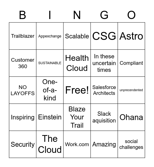 SFXD Dreamforce Bingo Card