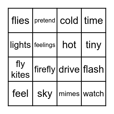 1.3  Fireflies/Mimes Bingo Card