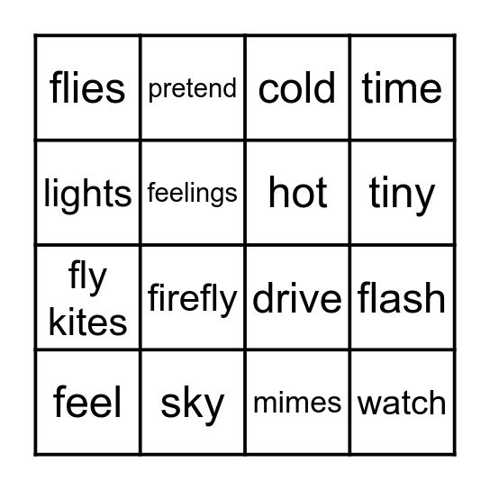 1.3  Fireflies/Mimes Bingo Card