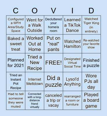 Adventures in Social Distancing Bingo Card