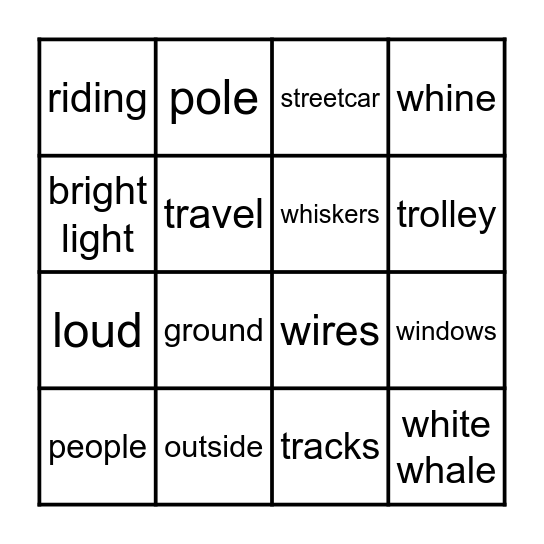 1.8  Trolleys/What Animal Am I? Bingo Card