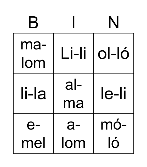 l betű gyakorlása Bingo Card