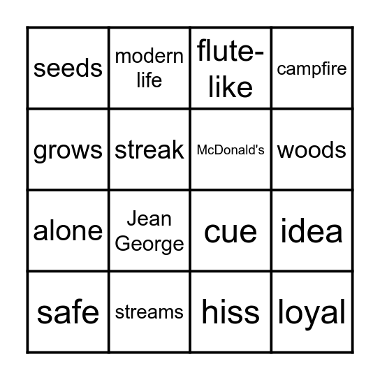 2.7  Wild Plants/Blue Snake Bingo Card