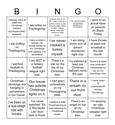 What's Up With Your Christmas Traditions? Bingo Card