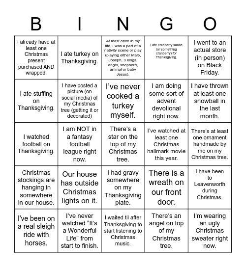 What's Up With Your Christmas Traditions? Bingo Card