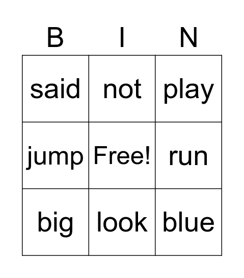 preprimer  set 4 Bingo Card