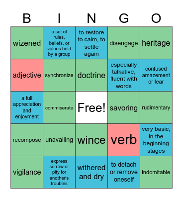 Vocabulary Bingo Card