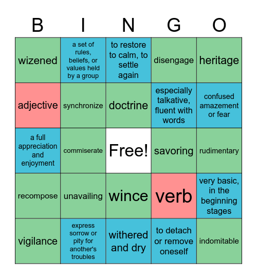 Vocabulary Bingo Card