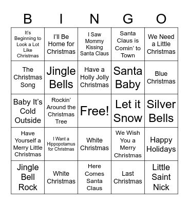 Holiday Song Bingo! Bingo Card