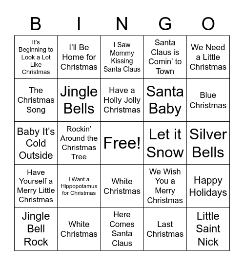Holiday Song Bingo! Bingo Card