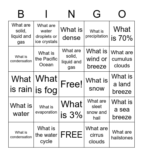 The Water Cycle Bingo Card