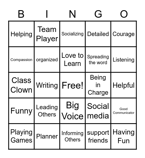 talents & skills Bingo Card