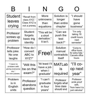 Engineering Bingo Card