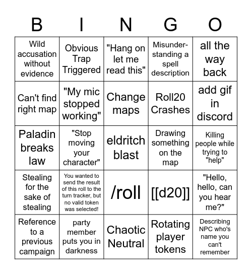 Roll20/discord Bingo Card