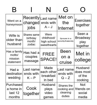 MARRIED COUPLES BINGO Card