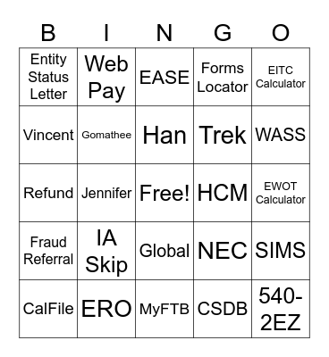 External Web Applications Team (EWAT) Bingo Card