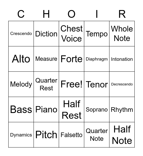 Choir Terms Bingo Card