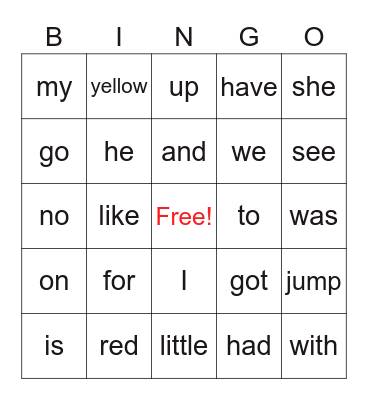 Find the sight words Bingo Card