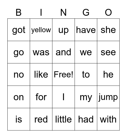 Find the sight words Bingo Card