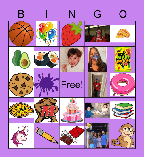 Miss Hannah's Birthday Bingo Card