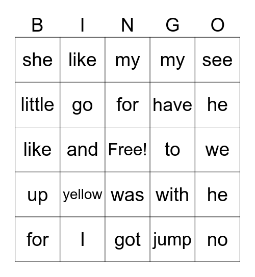 Find the sight words Bingo Card