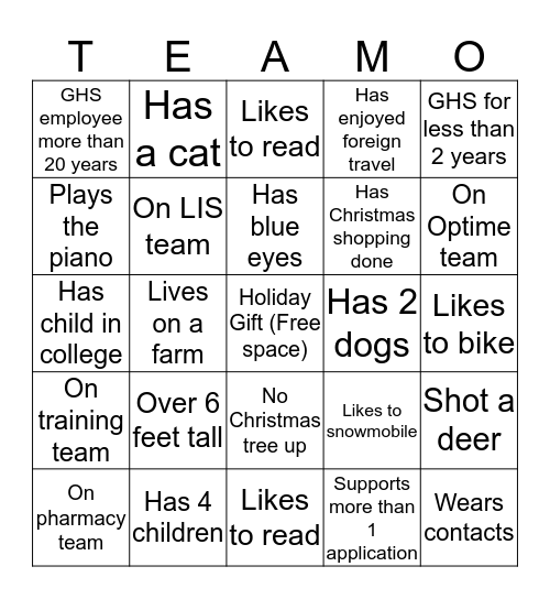 Clinical Systems Team-O Bingo Card