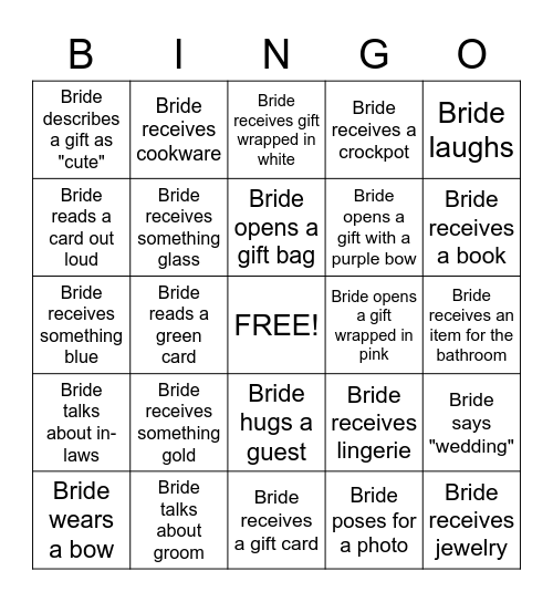 Bridal Shower Bingo Card