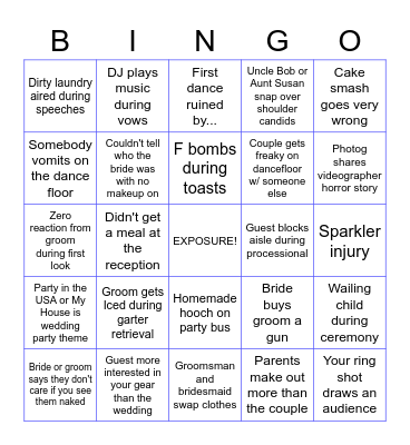Wedding Filmmaker Bingo Card