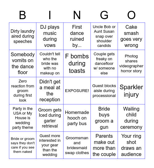 Wedding Filmmaker Bingo Card