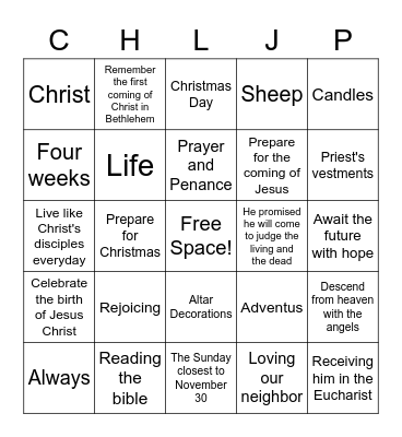 Advent Bingo Card