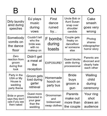 Wedding Filmmaker Bingo Card