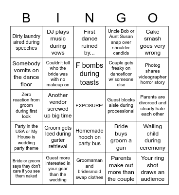 Wedding Filmmaker Bingo Card