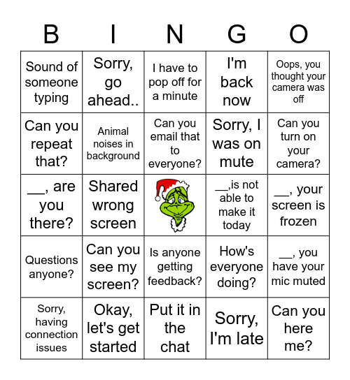 Work from Home BINGO -Grinch Edition Bingo Card