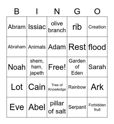 Genesis Bingo Card