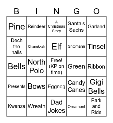 STP Christmas Hootenanny Bingo Card