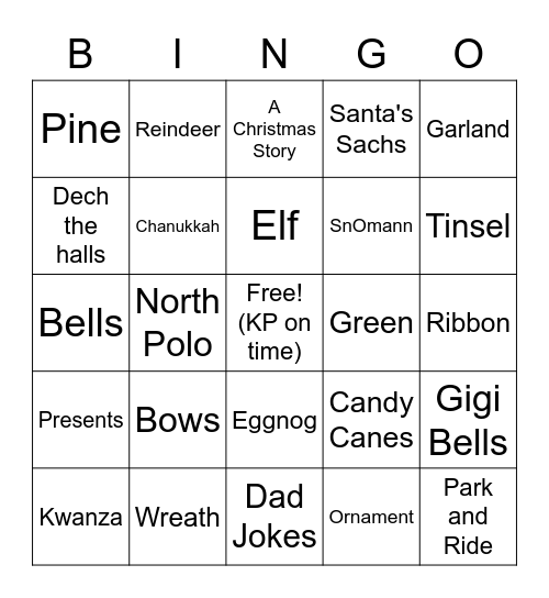 STP Christmas Hootenanny Bingo Card