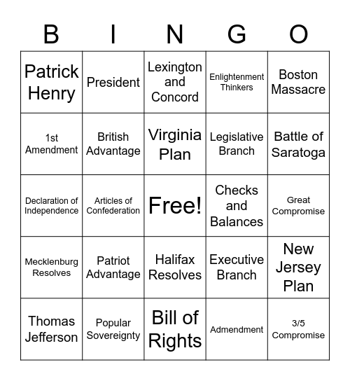 Test 2 Bingo Card