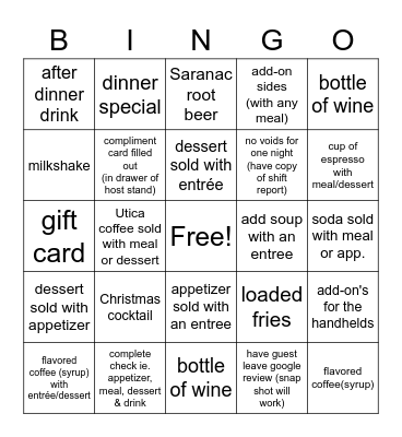 December upsell Bingo Card