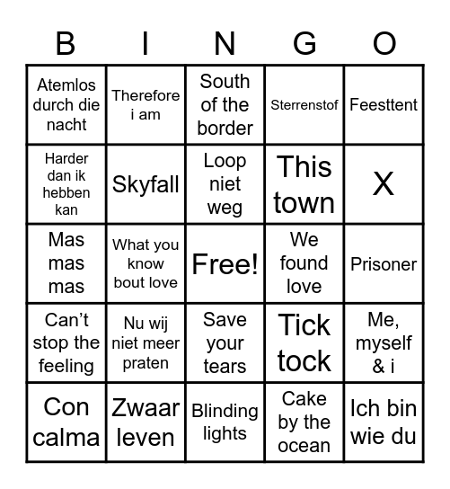 Liedjesbingo klas 3 Bingo Card