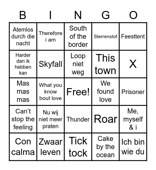 Liedjesbingo klas 3 Bingo Card