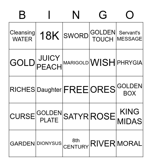 Dionysus:  Things You See or Hear Bingo Card