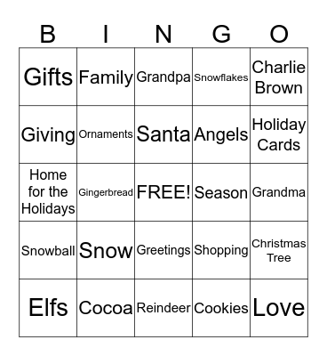 Happy Holidays Bingo Card