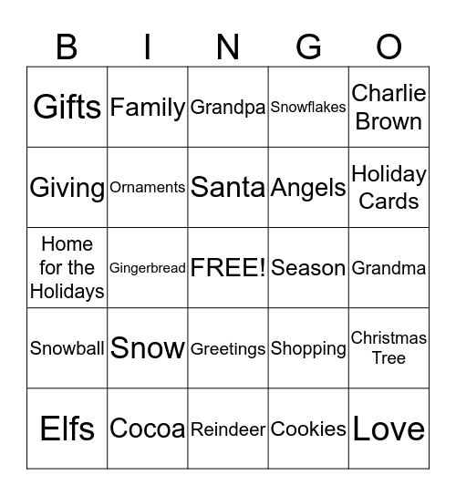 Happy Holidays Bingo Card