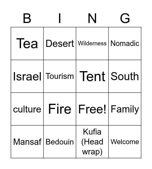 Bedouin Bingo Card