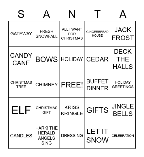 MERRY CHRISTMAS Bingo Card