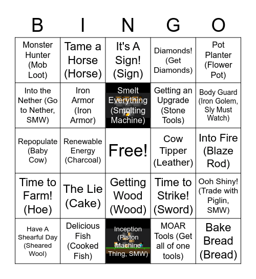 Minecraft Bingo Board Bingo Card