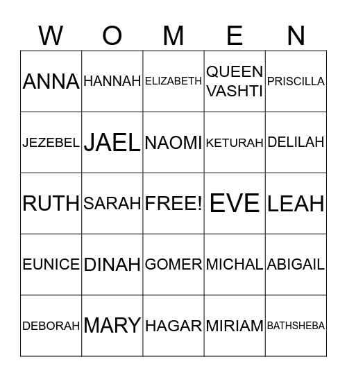 WOMEN OF THE BIBLE Bingo Card