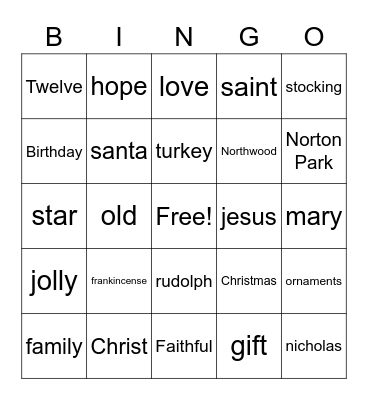 Jesus Face Time, Advent Edition Bingo Card